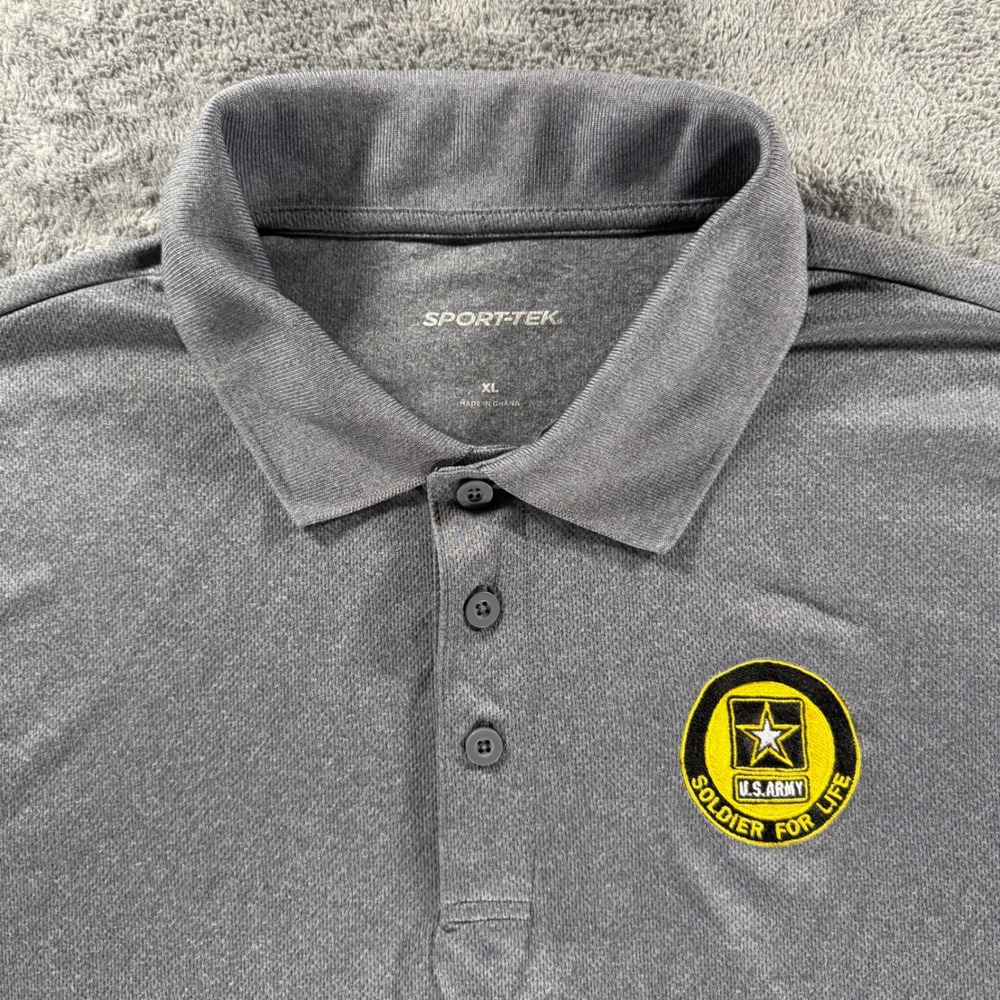 Sport-Tek Polo Shirt Mens XL Gray US Army Soldier For Life Performance Short Slv